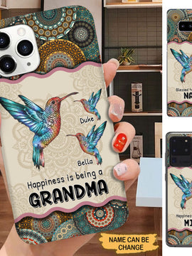 Mandala Pattern Hummingbird Happiness is being Grandma Mommy Auntie Personalized Phone case