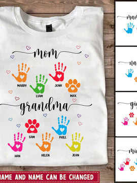 Mom and Grandma Heart Hand Print Personalized Shirt