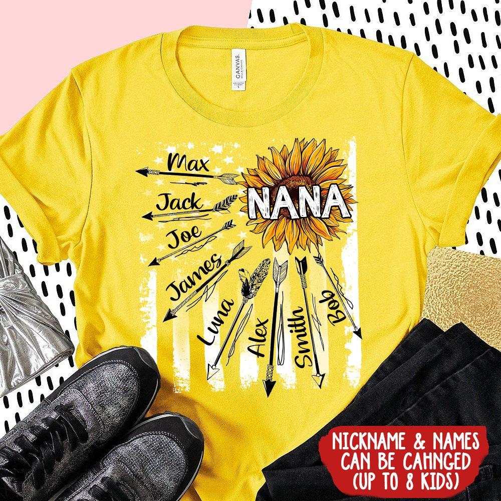 Grandma With Grandkids Flower Arrow Personalized T-Shirt NLA18JUN21SH3 Dreamship 