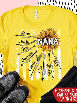 Grandma With Grandkids Flower Arrow Personalized T-Shirt NLA18JUN21SH3