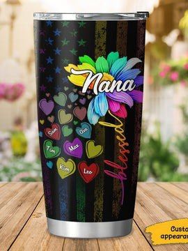 Nana, Grandma With Grandkids Rainbow Flower Personalized Tumbler SC91231