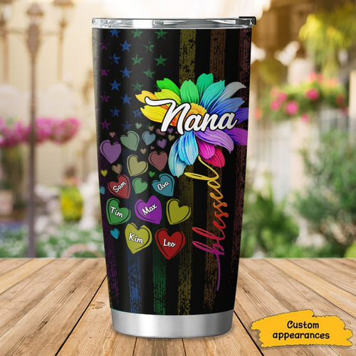 Nana, Grandma With Grandkids Rainbow Flower Personalized Tumbler SC91231