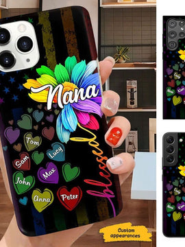 Nana, Grandma with grandkids Rainbow Flower Personalized Phone case SC281115