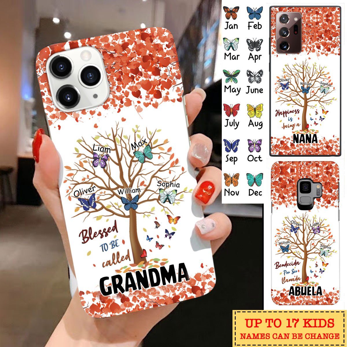 Personalized Custom Blessed To Be Called Nana, Abuela, Gigi, Mom, Autie, Grandmas Birthday Month Butterfly Phone Case Phone case FUEL 