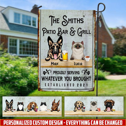 Personalized Custom Dog And Cat Backyard Patio Bar And Grill Garden Flag Dog And Cat Flag Dreamship 