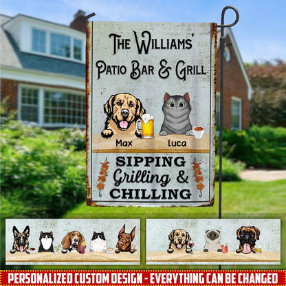 Personalized Custom Dog And Cat Backyard Patio Bar And Grill Garden Flag ftp031 Dog And Cat Flag Dreamship 