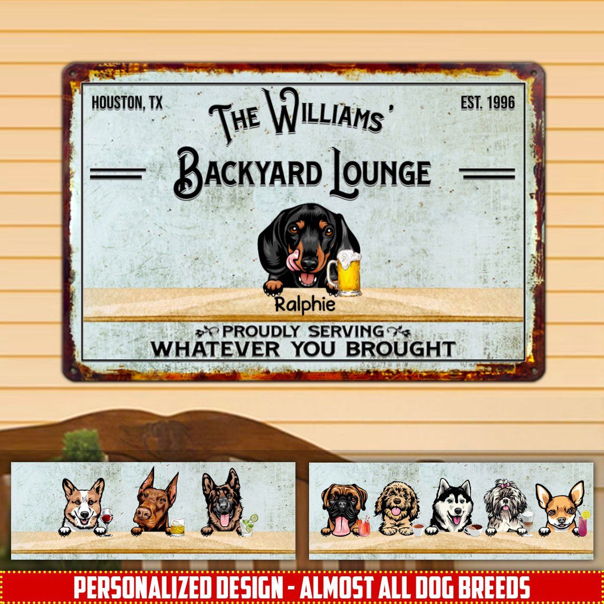 Personalized Custom Dogs Backyard Patio Bar And Grill Barkyard Metal Sign Dogs Metal Sign Human Custom Store 