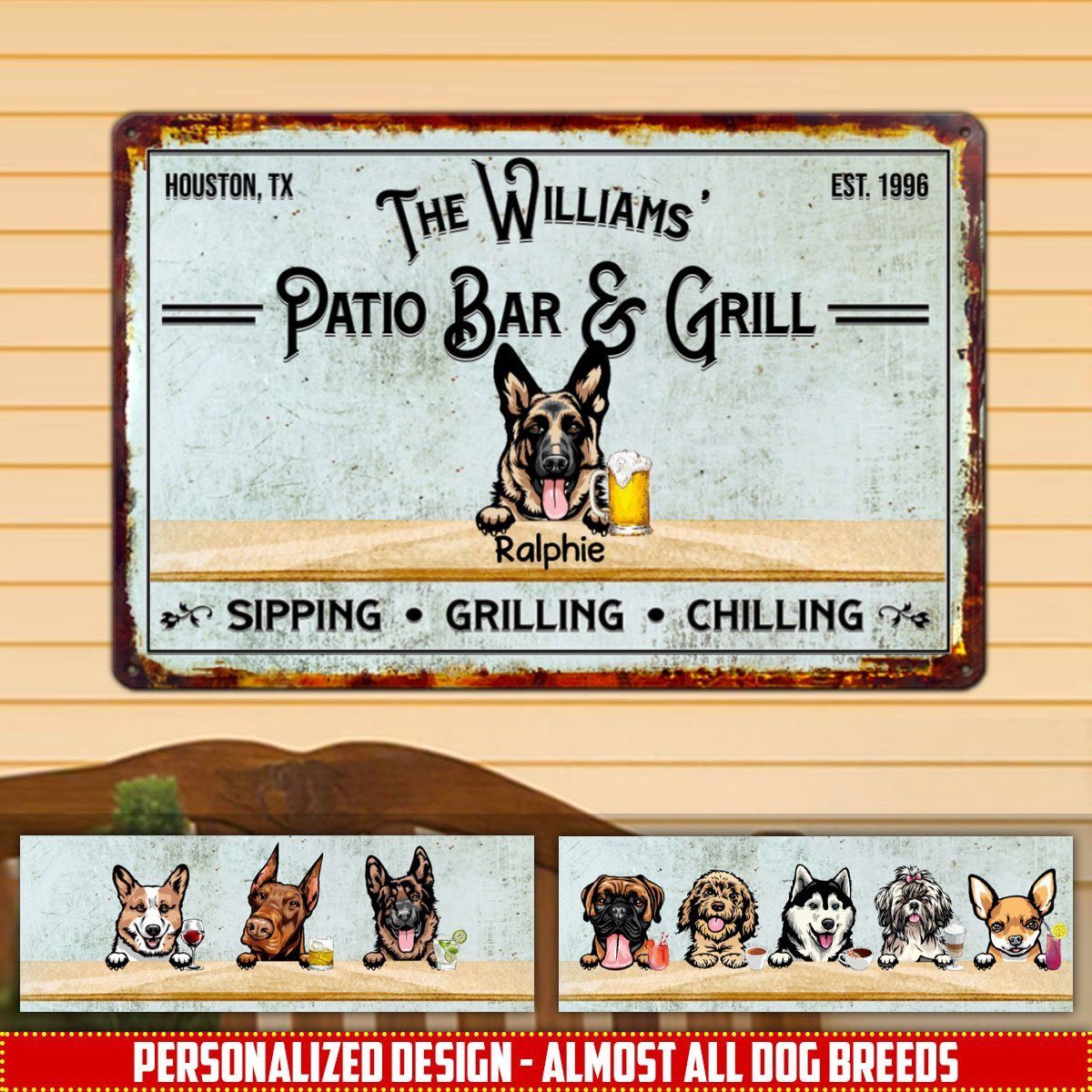 Personalized Custom Dogs Backyard Patio Bar And Grill Barkyard Metal Sign Dogs Metal Sign Human Custom Store 
