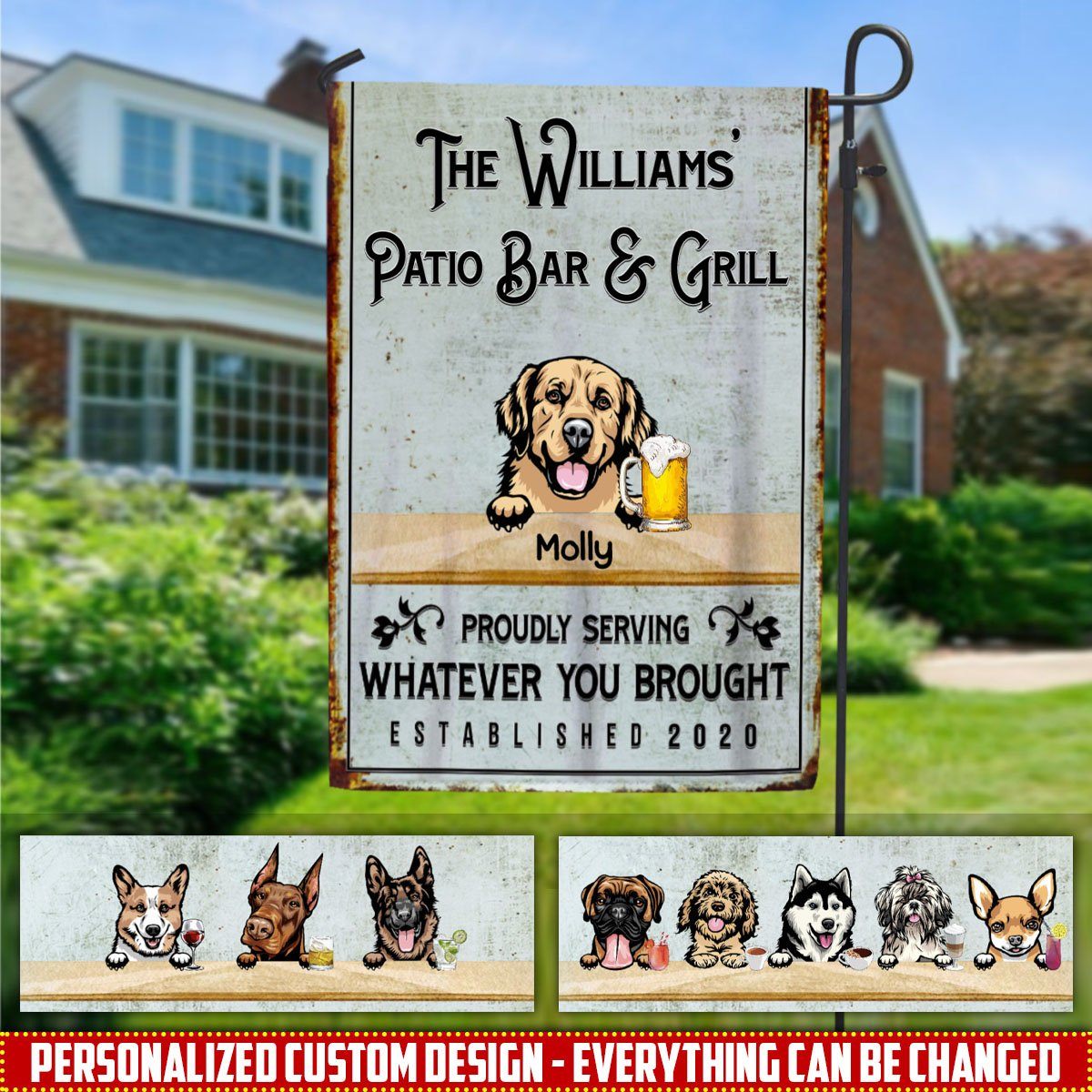 Personalized Custom Dogs Barkyard Patio Bar And Grill Garden Flag Dog Flag Dreamship 