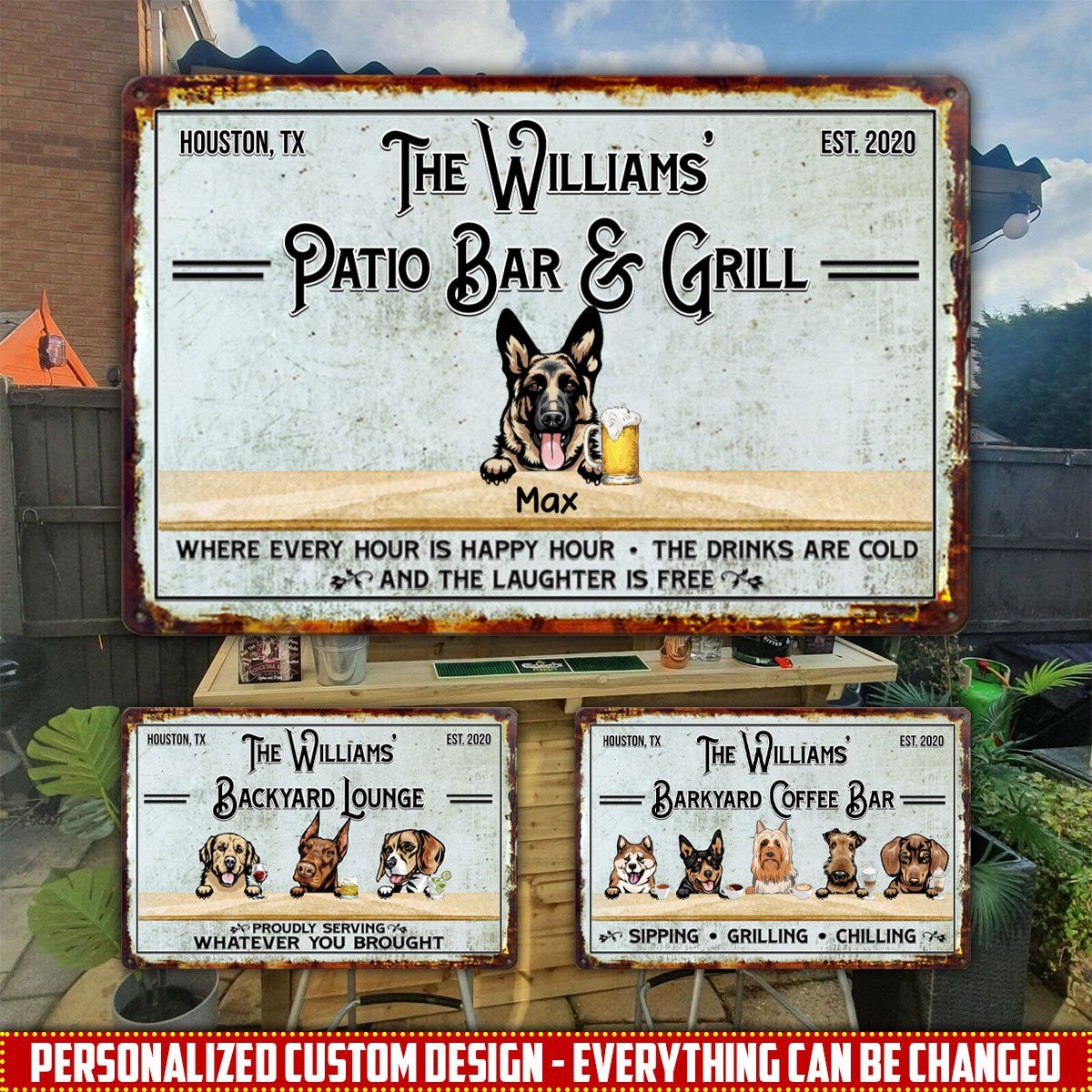 Personalized Custom Dogs Barkyard Patio Bar Backyard Metal Sign