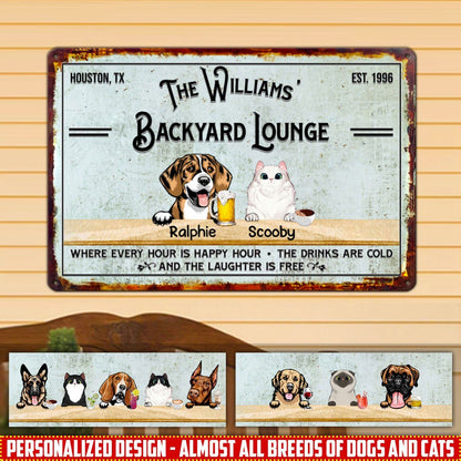 Personalized Custom Dogs & Cats Backyard Patio Bar And Grill Metal Sign Dog And Cat Metal Sign Human Custom Store 