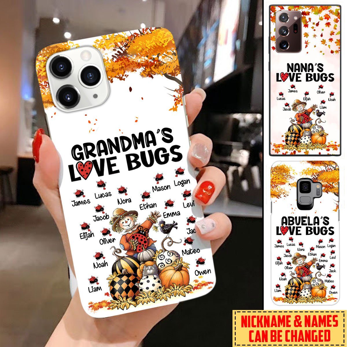 Personalized Custom Grandma Nickname & Grandkids Names Nana Love Bugs Phone Case Gift For Grandmas Phone case FUEL 