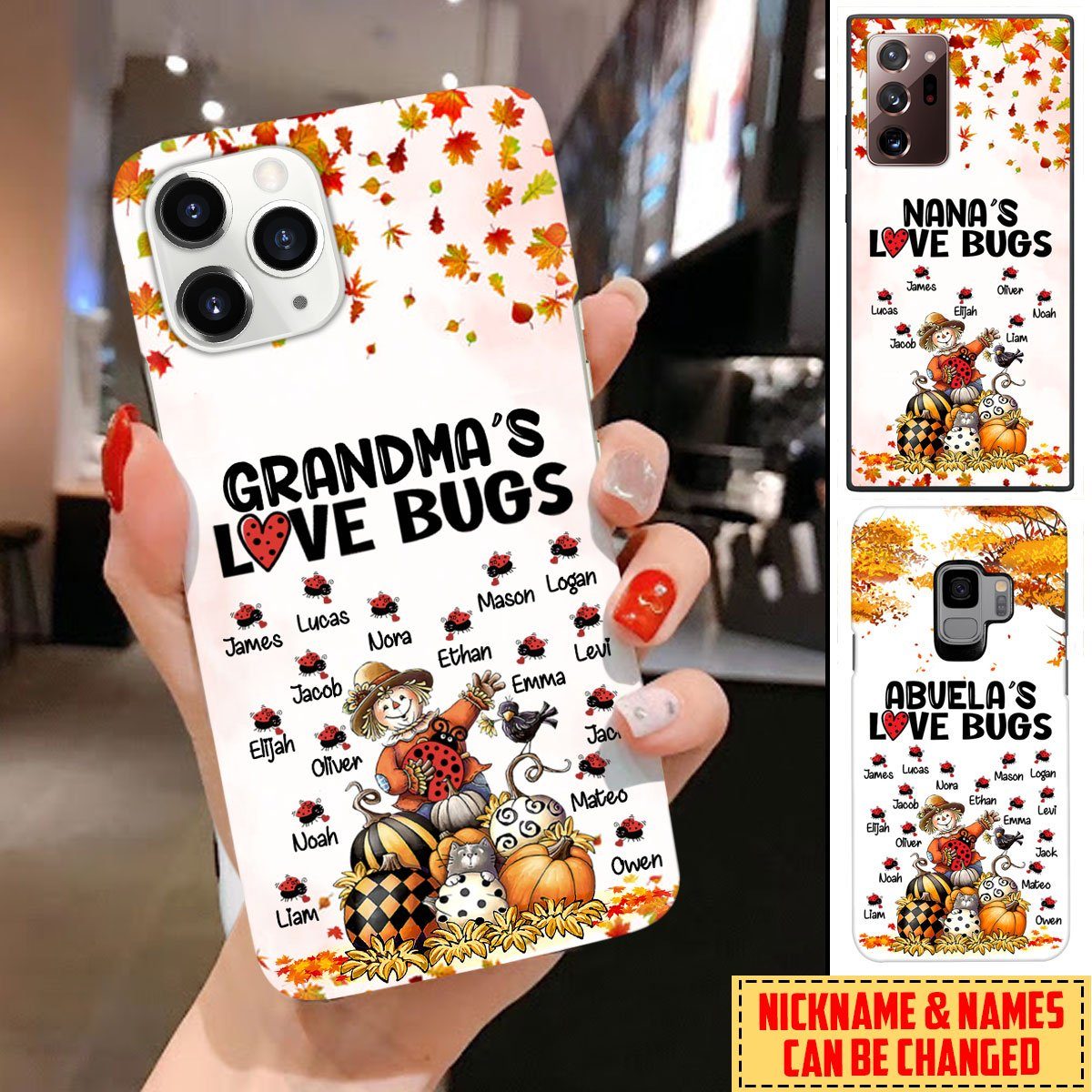 Personalized Custom Grandma Nickname & Grandkids Names Nana Love Bugs Phone Case Gift For Grandmas Phone case FUEL 