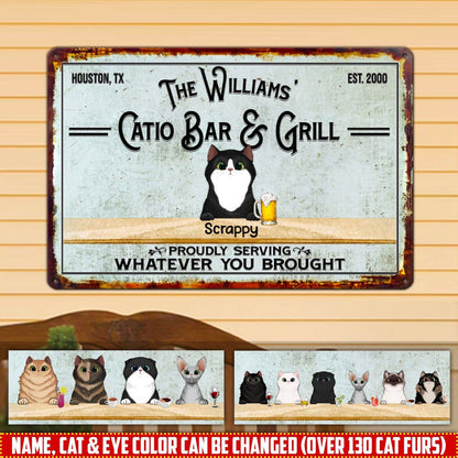 Personalized Custom Up To 6 Cats Catio Bar And Grill Patio Backyard Metal Sign 6 Cats Metal Sign Human Custom Store 