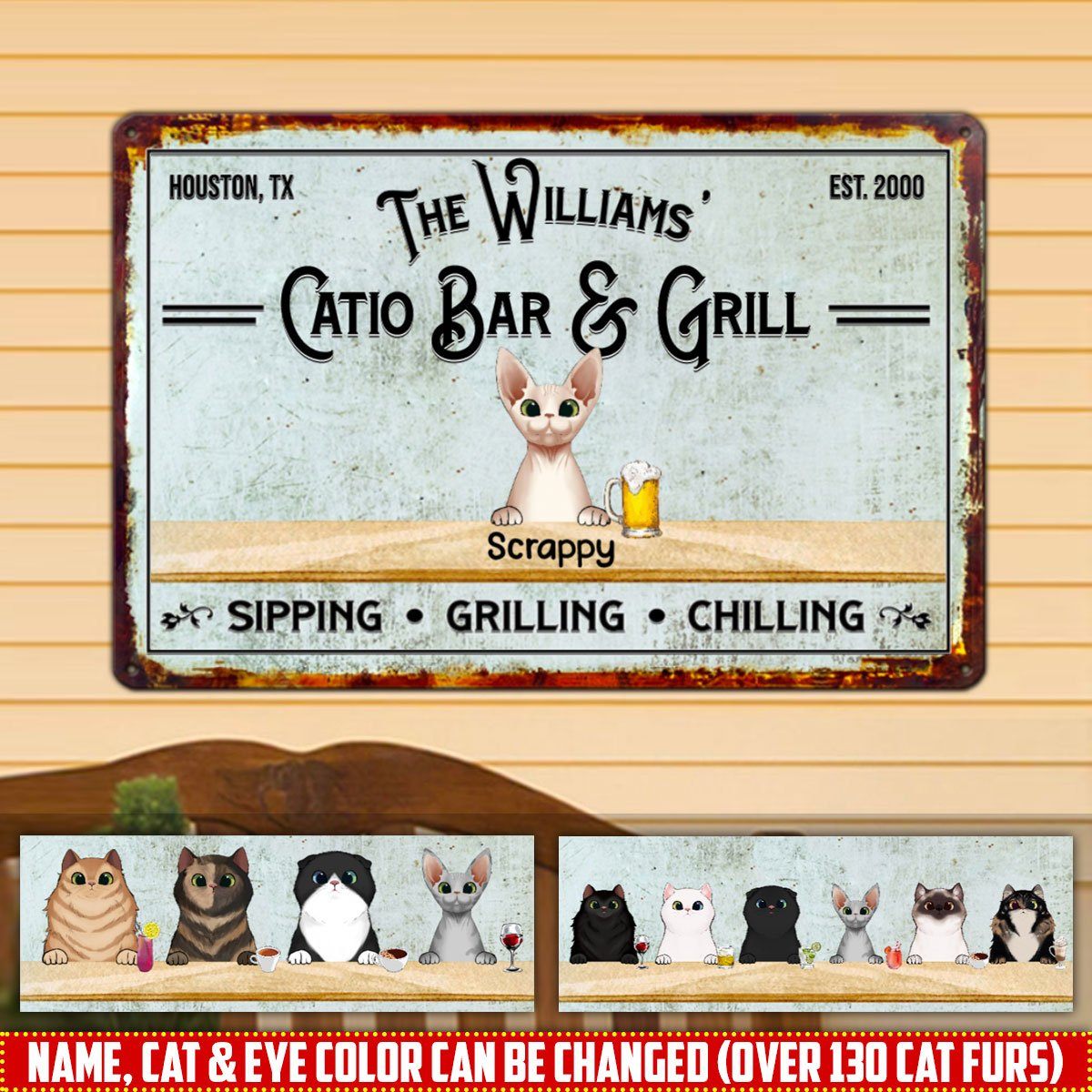 Personalized Custom Up To 6 Cats Catio Bar And Grill Patio Backyard Metal Sign 6 Cats Metal Sign Human Custom Store 