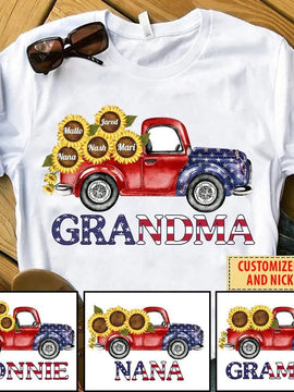 Personalized Grandma, Nana Red Truck Sunflower Kids T-Shirt SC2774