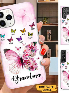 Pink Butterfly Grandma Nana Mimi Mommy Personalized Phone Case SC15910