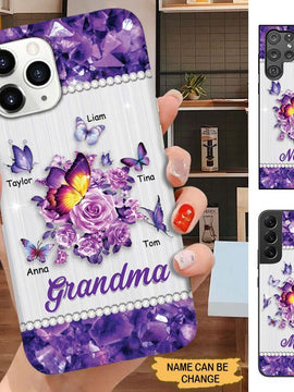 Purple Butterflies Grandma with Grandkids Personalized Phone case