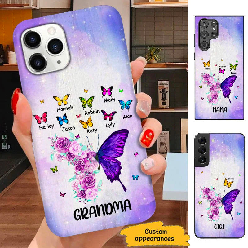 Purple Butterflies Grandma with Grandkids Personlized Phone case