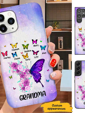 Purple Butterflies Grandma with Grandkids Personlized Phone case