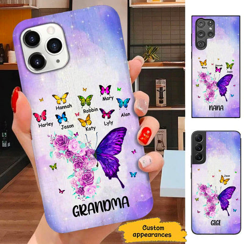 Purple Butterflies Grandma with Grandkids Personlized Phone case