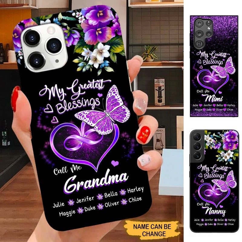 Purple Butterfly My Greatest Blessings Call me Grandma Nana Mommy Personalized Phone Case SC2295 Phone case ShinyCustom Phone Case 