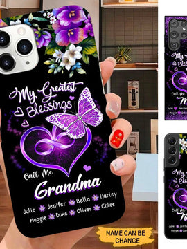 Purple Butterfly My Greatest Blessings Call me Grandma Nana Mommy Personalized Phone Case SC2295