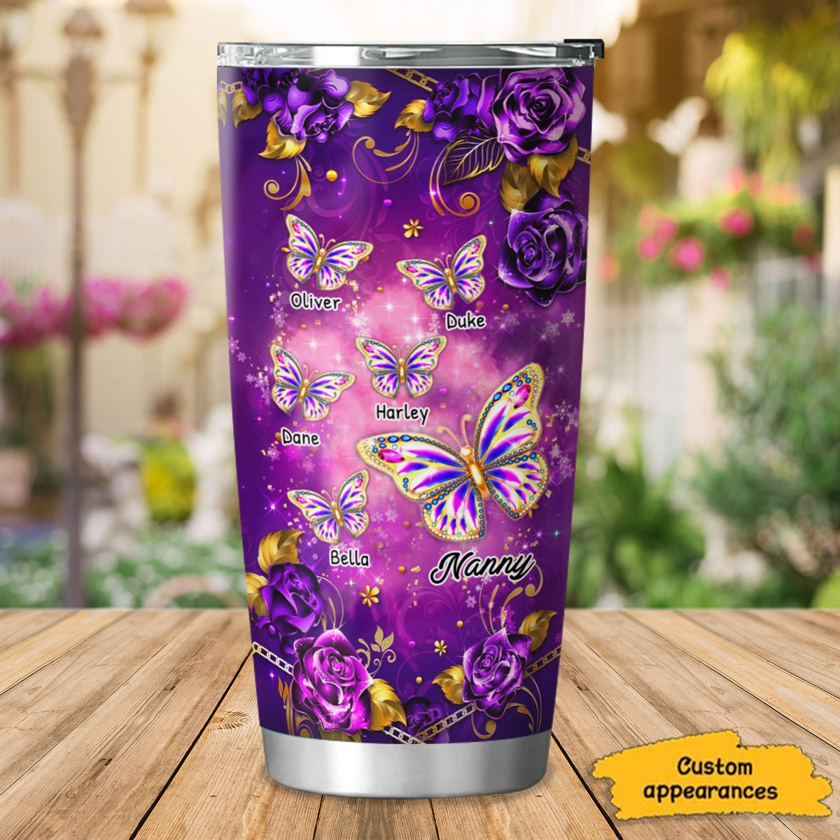 Purple Flower Butterfly Grandma Nana Mimi Mom Personalized Tumbelr SC91232