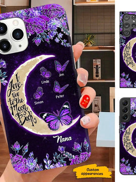 Purple Flower Butterfly I Love You To The Moon and Back Nana Mimi Grandma Personalized Phone Case SC253231