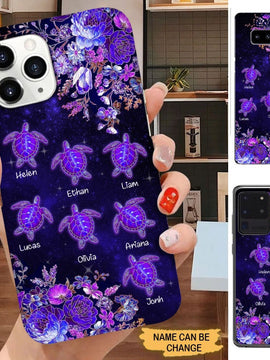 Purple Flower Turtle Grandma with Grandkids Personalized Phone case