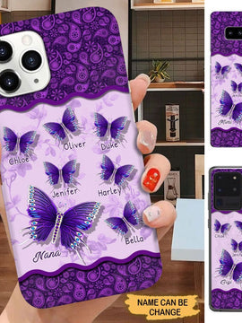 Purple butterflies Grandma with grandkids Personalized phone case