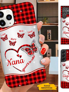 Red Plaid Butterfly Blessed to be called Nana Mimi Gigi Grandma Personalized Phone case SC01115