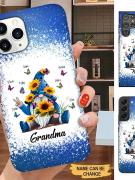 Sunflower Gnome Butterflies Grandma With Grankids Personalized Grandma Phone Case SC2164