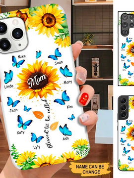 Sunflower Blue Butterfly Blessed to be called Nana Grandma Mommy Personalized Phone case SC25107