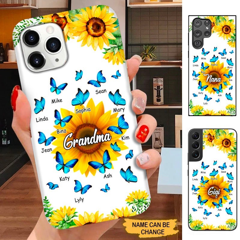 Sunflower Blue Butterfly Grandma Nana Mimi Personalized Phone Case SC15095 Phone case ShinyCustom Phone Case 