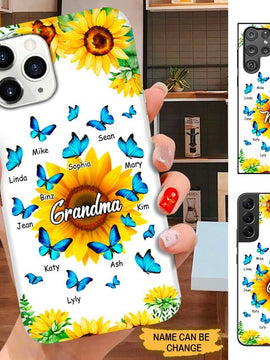 Sunflower Blue Butterfly Grandma Nana Mimi Personalized Phone Case SC15095