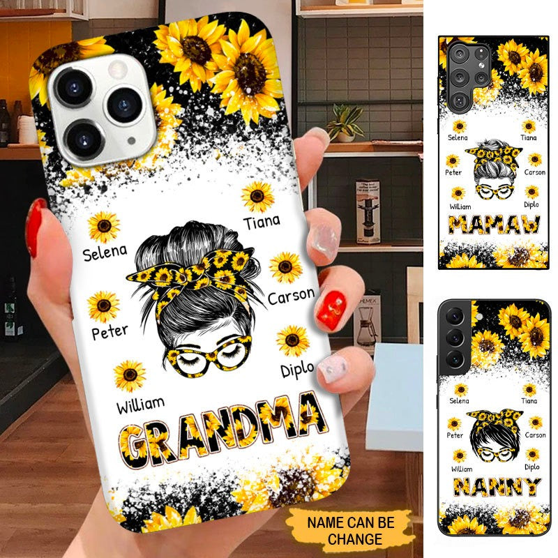 Sunflower Bun Hair Grandma Nana Mommy Personalized Phone Case SC121023 Phone case ShinyCustom Phone Case 