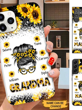 Sunflower Bun Hair Grandma Nana Mommy Personalized Phone Case SC121023