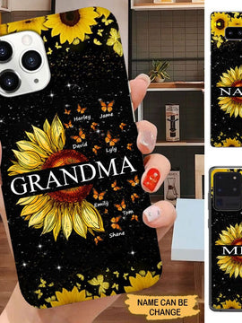 Sunflower Butterflies Grandma with grandkids Personalized Phone case