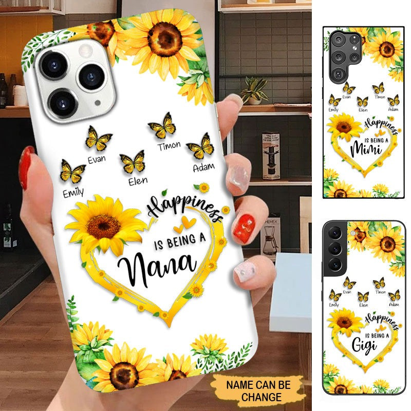 Sunflower Butterflies Happiness is being Nana Grandma Personalized Phone case SC10061 Phone case FUEL 