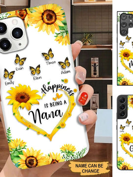 Sunflower Butterflies Happiness is being Nana Grandma Personalized Phone case SC10061