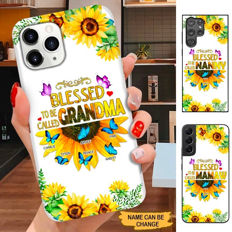 Sunflower Butterfly Blessed To be called Grandma Nana Mommy Personalized Phone Case SC30920 Phone case ShinyCustom Phone Case 