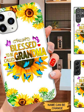 Sunflower Butterfly Blessed To be called Grandma Nana Mommy Personalized Phone Case SC30920