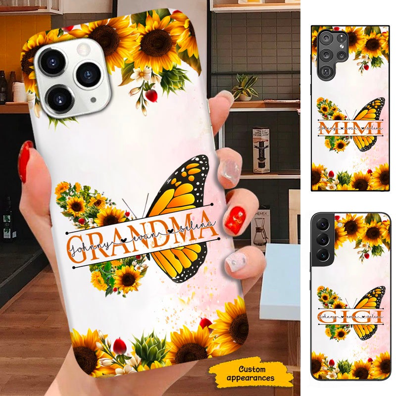 Sunflower Butterfly Grandma Nana Mimi Mom Personalized Phone case SC281226