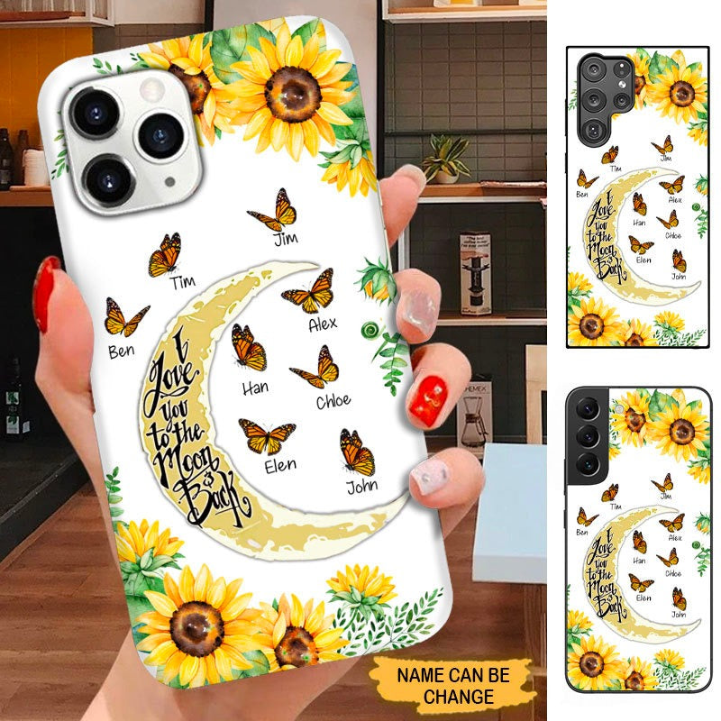 Sunflower Butterfly I love you moon and back Grandma Nana Mommy Personalized Phone case SC3099 Phone case ShinyCustom Phone Case 