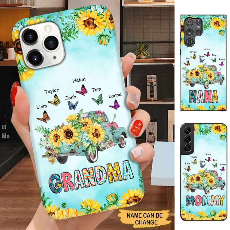 Sunflower Butterlfies Truck Grandma with Grandkids Personalized Phone Case Phone case FUEL 
