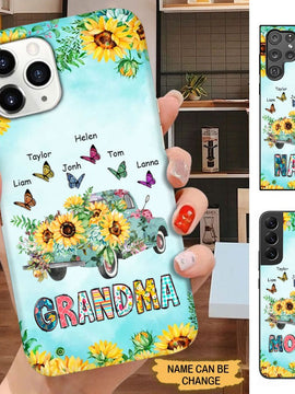 Sunflower Butterlfies Truck Grandma with Grandkids Personalized Phone Case