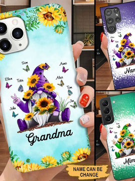 Sunflower Gnome Butterflies Grandma With Grankids Personalized Grandma Phone Case SCMAY2204