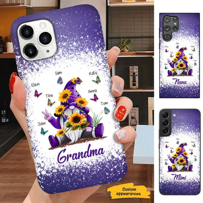 Sunflower Gnome Butterflies Grandma With Grankids Personalized Grandma Phone Case