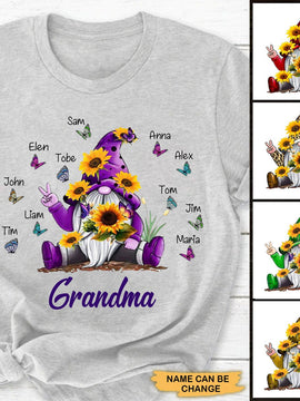Sunflower Gnome Butterflies Grandma With Grankids Personalized Shirt